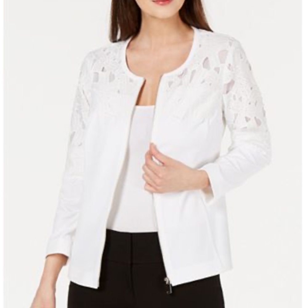 Alfani Zip-up Crochet Bright White Jacket 2X